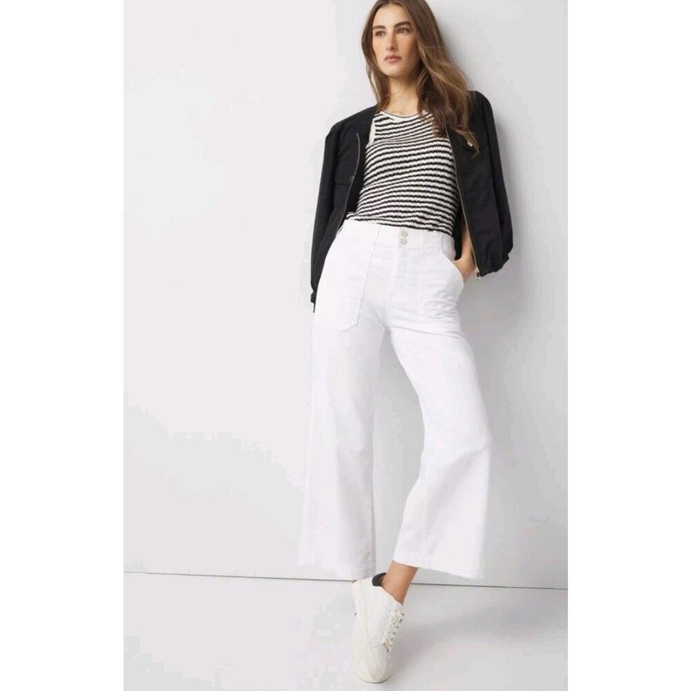 WHBM Women's‎ Utility Wide Leg High-Rise Cropped White Pants Size 6